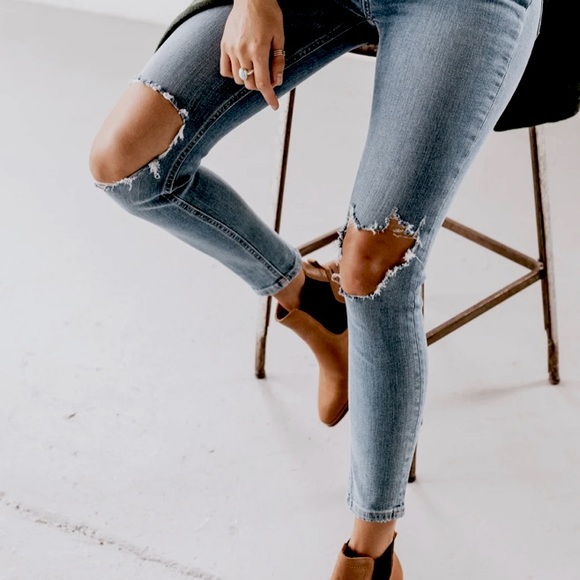 Free People Busted Knee Skinny High-Rise Denim Jeans 26 - Picture 5 of 8